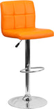Contemporary Orange Quilted Vinyl Adjustable Height Barstool with Chrome Base