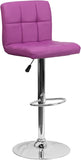 Contemporary Purple Quilted Vinyl Adjustable Height Barstool with Chrome Base