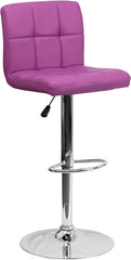Contemporary Purple Quilted Vinyl Adjustable Height Barstool with Chrome Base