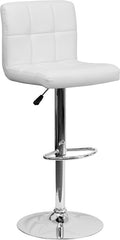 Contemporary White Quilted Vinyl Adjustable Height Barstool with Chrome Base