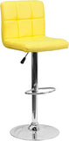 Contemporary Yellow Quilted Vinyl Adjustable Height Barstool with Chrome Base