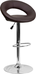 Contemporary Brown Vinyl Rounded Back Adjustable Height Barstool with Chrome Base