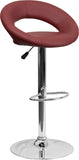 Contemporary Burgundy Vinyl Rounded Back Adjustable Height Barstool with Chrome Base