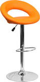 Contemporary Orange Vinyl Rounded Back Adjustable Height Barstool with Chrome Base