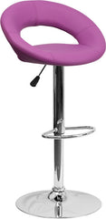 Contemporary Purple Vinyl Rounded Back Adjustable Height Barstool with Chrome Base
