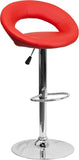 Contemporary Red Vinyl Rounded Back Adjustable Height Barstool with Chrome Base