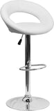 Contemporary White Vinyl Rounded Back Adjustable Height Barstool with Chrome Base