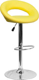 Contemporary Yellow Vinyl Rounded Back Adjustable Height Barstool with Chrome Base