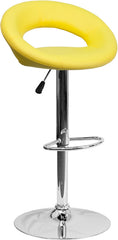 Contemporary Yellow Vinyl Rounded Back Adjustable Height Barstool with Chrome Base