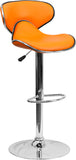 Contemporary Cozy Mid-Back Orange Vinyl Adjustable Height Barstool with Chrome Base