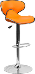 Contemporary Cozy Mid-Back Orange Vinyl Adjustable Height Barstool with Chrome Base