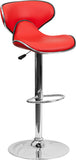 Contemporary Cozy Mid-Back Red Vinyl Adjustable Height Barstool with Chrome Base