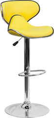 Contemporary Cozy Mid-Back Yellow Vinyl Adjustable Height Barstool with Chrome Base