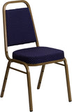 HERCULES Series Trapezoidal Back Stacking Banquet Chair with Navy Patterned Fabric and 2.5'' Thick Seat - Gold Frame