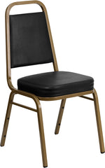 HERCULES Series Trapezoidal Back Stacking Banquet Chair with Black Vinyl and 2.5'' Thick Seat - Gold Frame