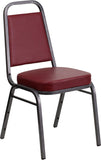 HERCULES Series Trapezoidal Back Stacking Banquet Chair with Burgundy Vinyl and 2.5'' Thick Seat - Silver Vein Frame
