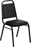 HERCULES Series Trapezoidal Back Stacking Banquet Chair with Black Vinyl and 1.5'' Thick Seat - Black Frame
