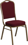 HERCULES Series Crown Back Stacking Banquet Chair with Burgundy Fabric and 2.5'' Thick Seat - Gold Frame