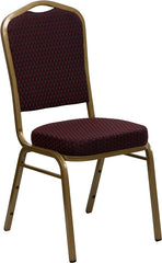 HERCULES Series Crown Back Stacking Banquet Chair with Burgundy Patterned Fabric and 2.5'' Thick Seat - Gold Frame