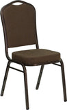 HERCULES Series Crown Back Stacking Banquet Chair with Brown Patterned Fabric and 2.5'' Thick Seat - Copper Vein Frame
