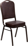 HERCULES Series Crown Back Stacking Banquet Chair with Brown Vinyl and 2.5'' Thick Seat - Copper Vein Frame