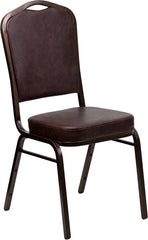 HERCULES Series Crown Back Stacking Banquet Chair with Brown Vinyl and 2.5'' Thick Seat - Copper Vein Frame