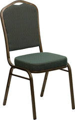 HERCULES Series Crown Back Stacking Banquet Chair with Green Patterned Fabric and 2.5'' Thick Seat - Gold Vein Frame