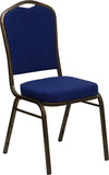 HERCULES Series Crown Back Stacking Banquet Chair with Navy Blue Patterned Fabric and 2.5'' Thick Seat - Gold Vein Frame