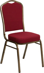 HERCULES Series Crown Back Stacking Banquet Chair with Burgundy Fabric and 2.5'' Thick Seat - Gold Vein Frame