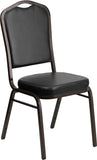 HERCULES Series Crown Back Stacking Banquet Chair with Black Vinyl and 2.5'' Thick Seat - Gold Vein Frame