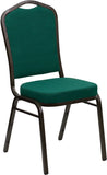 HERCULES Series Crown Back Stacking Banquet Chair with Green Fabric and 2.5'' Thick Seat - Gold Vein Frame