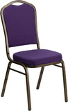 HERCULES Series Crown Back Stacking Banquet Chair with Purple Fabric and 2.5'' Thick Seat - Gold Vein Frame