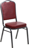 HERCULES Series Crown Back Stacking Banquet Chair with Burgundy Vinyl and 2.5'' Thick Seat - Silver Vein Frame