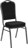 HERCULES Series Crown Back Stacking Banquet Chair with Black Patterned Fabric and 2.5'' Thick Seat - Silver Vein Frame
