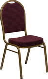 HERCULES Series Dome Back Stacking Banquet Chair with Burgundy Patterned Fabric and 2.5'' Thick Seat - Gold Frame