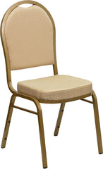 HERCULES Series Dome Back Stacking Banquet Chair with Beige Patterned Fabric and 2.5'' Thick Seat - Gold Frame
