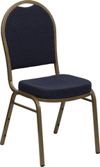 HERCULES Series Dome Back Stacking Banquet Chair with Navy Patterned Fabric and 2.5'' Thick Seat - Gold Frame