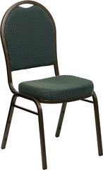 HERCULES Series Dome Back Stacking Banquet Chair with Green Patterned Fabric and 2.5'' Thick Seat - Gold Vein Frame