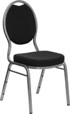 HERCULES Series Teardrop Back Stacking Banquet Chair with Black Patterned Fabric and 2.5'' Thick Seat - Silver Vein Frame