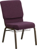 HERCULES Series 18.5''W Plum Fabric Church Chair with 4.25'' Thick Seat, Communion Cup Book Rack - Gold Vein Frame