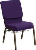 HERCULES Series 18.5''W Royal Purple Fabric Church Chair with 4.25'' Thick Seat, Communion Cup Book Rack - Gold Vein Frame