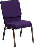 HERCULES Series 18.5''W Royal Purple Fabric Stacking Church Chair with 4.25'' Thick Seat - Gold Vein Frame