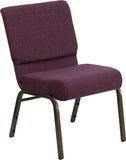 HERCULES Series 21'' Extra Wide Plum Fabric Stacking Church Chair with 4'' Thick Seat - Gold Vein Frame