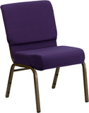 HERCULES Series 21'' Extra Wide Royal Purple Fabric Stacking Church Chair with 4'' Thick Seat - Gold Vein Frame