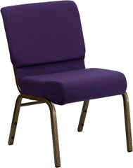 HERCULES Series 21'' Extra Wide Royal Purple Fabric Stacking Church Chair with 4'' Thick Seat - Gold Vein Frame