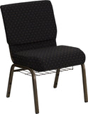 HERCULES Series 21'' Extra Wide Black Dot Patterned Fabric Church Chair with 4'' Thick Seat, Communion Cup Book Rack - Gold Vein Frame