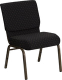 HERCULES Series 21'' Extra Wide Black Dot Patterned Fabric Stacking Church Chair with 4'' Thick Seat - Gold Vein Frame