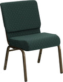 HERCULES Series 21'' Extra Wide Hunter Green Dot Patterned Fabric Stacking Church Chair with 4'' Thick Seat - Gold Vein Frame