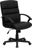 Mid-Back Black Leather Swivel Task Chair