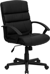 Mid-Back Black Leather Swivel Task Chair